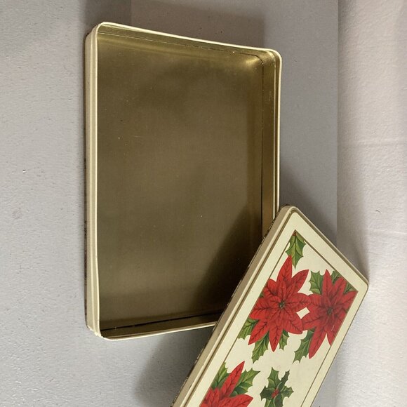 Vintage Red Poinsettia Flowers Litho Metal Tin - Picture 3 of 10